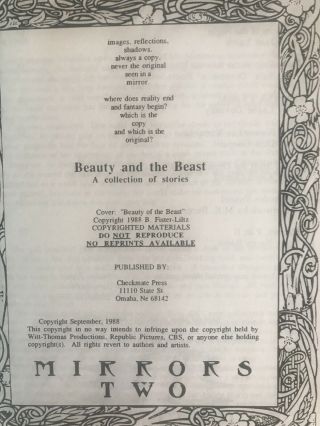 Beauty and the Beast TV Fanzine Mirrors 1,  2,  3 and 4 3