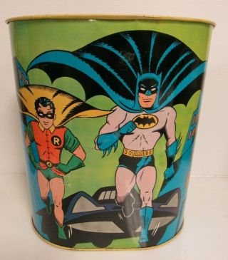 Vintage 1966 Batman & Robin Metal Trash Can 11.  5 " Bt046