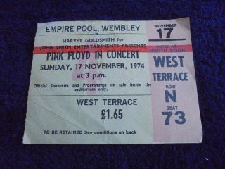Pink Floyd - 17th November 1974 Uk Concert Ticket Empire Pool,  Wembley