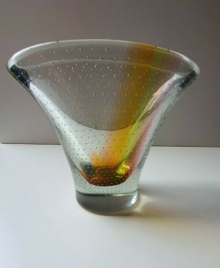 Czech Rainbow Glass Vase Controlled Bubbles By Milan Metelak For Harrachov