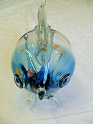 (NUN) Large Sea blue and clear Abstract Style Hand Blown Glass Fish Murano 2
