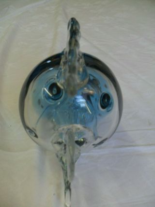 (NUN) Large Sea blue and clear Abstract Style Hand Blown Glass Fish Murano 3