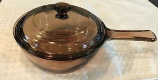 Corning Visions Amber Brown Glass Cookware 0.  5 Half Liter Sauce Pan With Lid