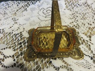 Antique Vintage Ormolu Brass Handle Caddy Intaglio Cut Glass Salt Cellar Cherub