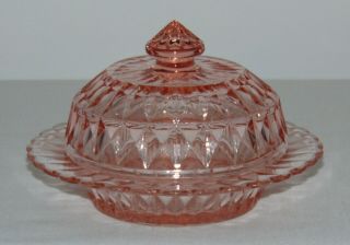 Vintage Art Deco Pink Depression Glass Butter Dish & Lid