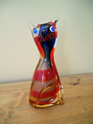 Vintage Large Murano Glass Cat Made In Italy Label