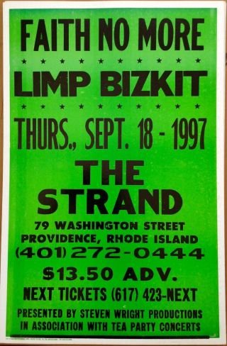 Faith No More Limp Bizkit Letterpress Poster Providence 1997 Only 100