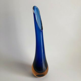 Vintage Mid Century Murano Sommerso Blue Art Glass 11 " Vase