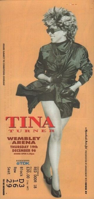 Tina Turner 1996 Wildest Dreams Tour Wembley Arena Concert Ticket Stub / Vg 2 Ex