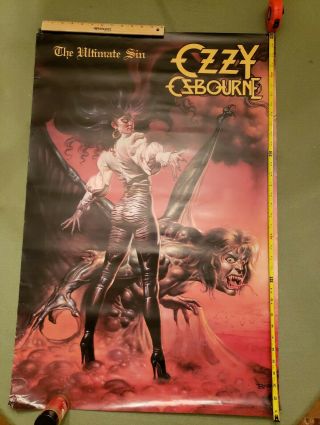 Vintage Music Poster Ozzy Osbourne The Ultimate Sin 1986.  36in X 24in Htf.  L@@k