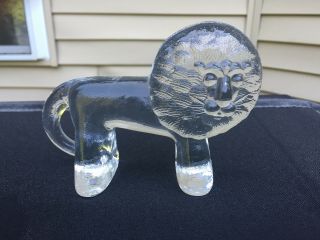 Vintage Kosta Boda Sweden Crystal Art Glass Flatback Lion Paperweight