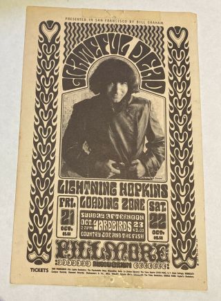 Grateful Dead 1966 Fillmore Concert Postcard Handbill Bg - 32 First Printing