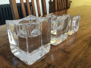 ORREFORS SWEDEN GLASS CANDLE HOLDERS SET X 3 MARTTI RYTKONEN ICE CUBE DESIGNER 2
