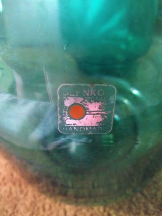 Blenko glassblown vintage handmade Turquoise Aqua Blue Green Large Vase 3