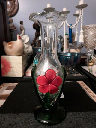 Art Glass Red Poppy Hand - Crafted Blown Art Glass Vase 9 3/4 "