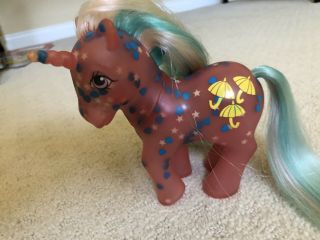 Vintage G1 My Little Pony Glow ' n Show Unicorn Dazzleglow Blue Heart Variant 2