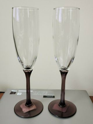 Libbey Domaine Fluted Champagne Glasses With Purple Amethyst Tulip Stems,