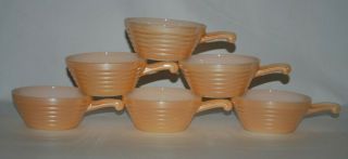 Set Of 6 Vintage Fire King Peach Lustre Beehive Handled Bowls/casserole Dishes