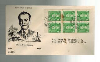 1949 Manila Philippines Ffirst Day Cover Fdc Manuel Quezon Strip Of 6