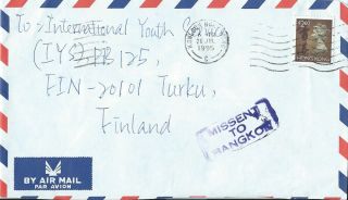 Hong Kong,  Air Mail Cover To Finland (missent To Bangkok)