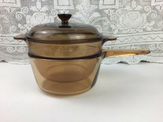 Corning Ware Visions Double Boiler Complete 1.  5l Pan,  Insert,  Lid Amber Vguc
