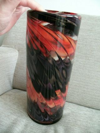 Large Murano Style Art Glass Hand Blown Vase Purple Orange Gold