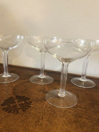 4 Hollow Stem Champagne Glasses Vintage Art Deco Elegant 5 1/2”
