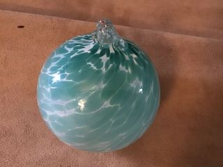 Hand Blown Art Glass Christmas Holiday Ball Aqua Ornament Friendship