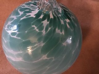 Hand Blown Art Glass Christmas Holiday Ball AQUA Ornament Friendship 3