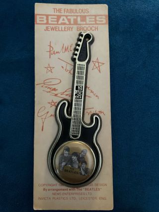 The Beatles Guitar Pin 1964 Jewellery Brooch Invicta On Signature Card