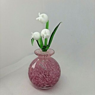 Vintage Hand Blown Glass Perfume Bottle,  Pink And White With Lily Of The Valley