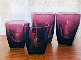 Vintage Hazel Atlas Moroccan Amethyst Purple Glass Flat Tumblers,  4oz 8oz