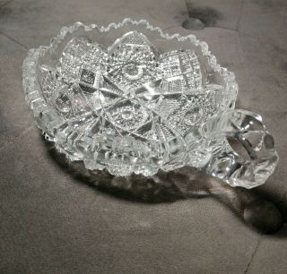 Vintage Imperial Nucut Lead Crystal Nappy Nut Dish Daisy & Fan Scalloped Edge