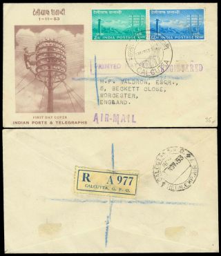 India 1953 Telegraph Centenary 2 Values On Registered Cover To Uk - N44756