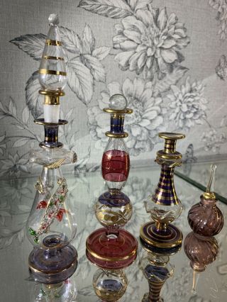 4 Vintage Bohemian Glass Scent Perfume Bottles,  Decorative