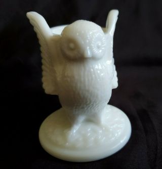 Vintage Westmoreland Milk Glass Owl Figurine Toothpick Match Holder Art