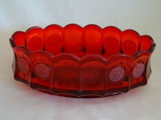 Fostoria Usa Frosted Coin Glass Ruby Red Oval Bowl