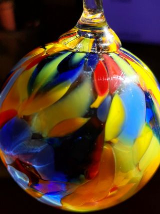 HAND BLOWN ART GLASS BALL SPHERE globe Christmas Ornament Multi rainbow 2.  5” 2