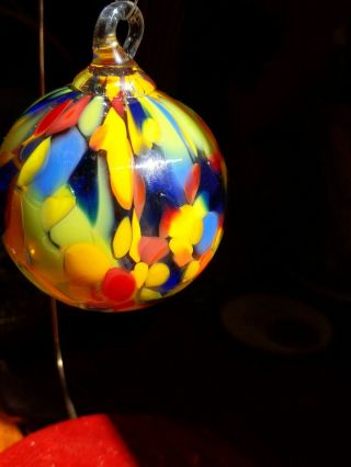 HAND BLOWN ART GLASS BALL SPHERE globe Christmas Ornament Multi rainbow 2.  5” 3