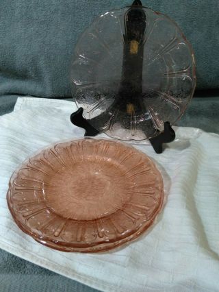 Vintage Pink Depression Glass Dinner Plates Cherry Pattern 9 Inches 4 Plates 2