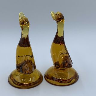 Vintage Viking Glass Amber Goose Duck Bird Glass Figurine Set Of Two 2
