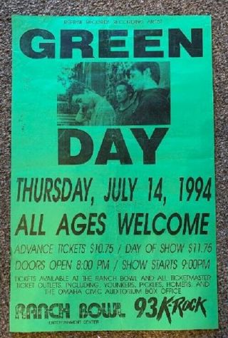 Green Day Concert Poster 1994 Omaha