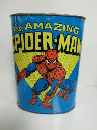 Vintage 1979 Spider - Man Marvel Metal Trash Can 13 " Bt044