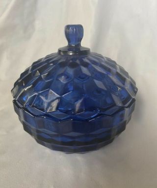 Fostoria American Cobalt Blue Glass Candy Dish Bowl With Lid 5 " X 5 "