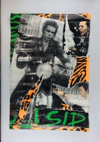 Rare 1980s Sid Vicious Poster Vintage Punk Rock Art Sex Pistols Motorycle