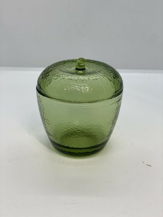 Vintage Jelly Jam Jar Green Glass Apple