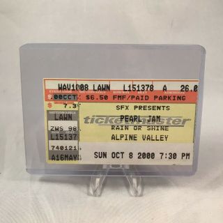 Pearl Jam Alpine Valley Wisconsin Concert Ticket Stub Vintage October 8 2000