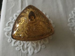 Triangular Candy Dish Amber Glass Deep With Lid Vintage Depression Era Euc