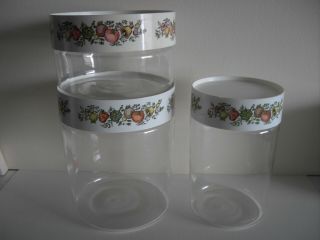 Vintage Pyrex Spice Of Life Glass Canisters Set Of 3 Storage Jars With Gaskets