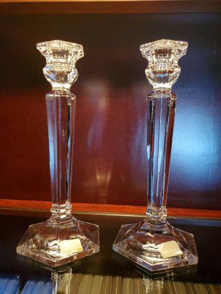 Pair Mikasa Germany Clear Crystal Cambridge Candlestick Candle Holders 8 "